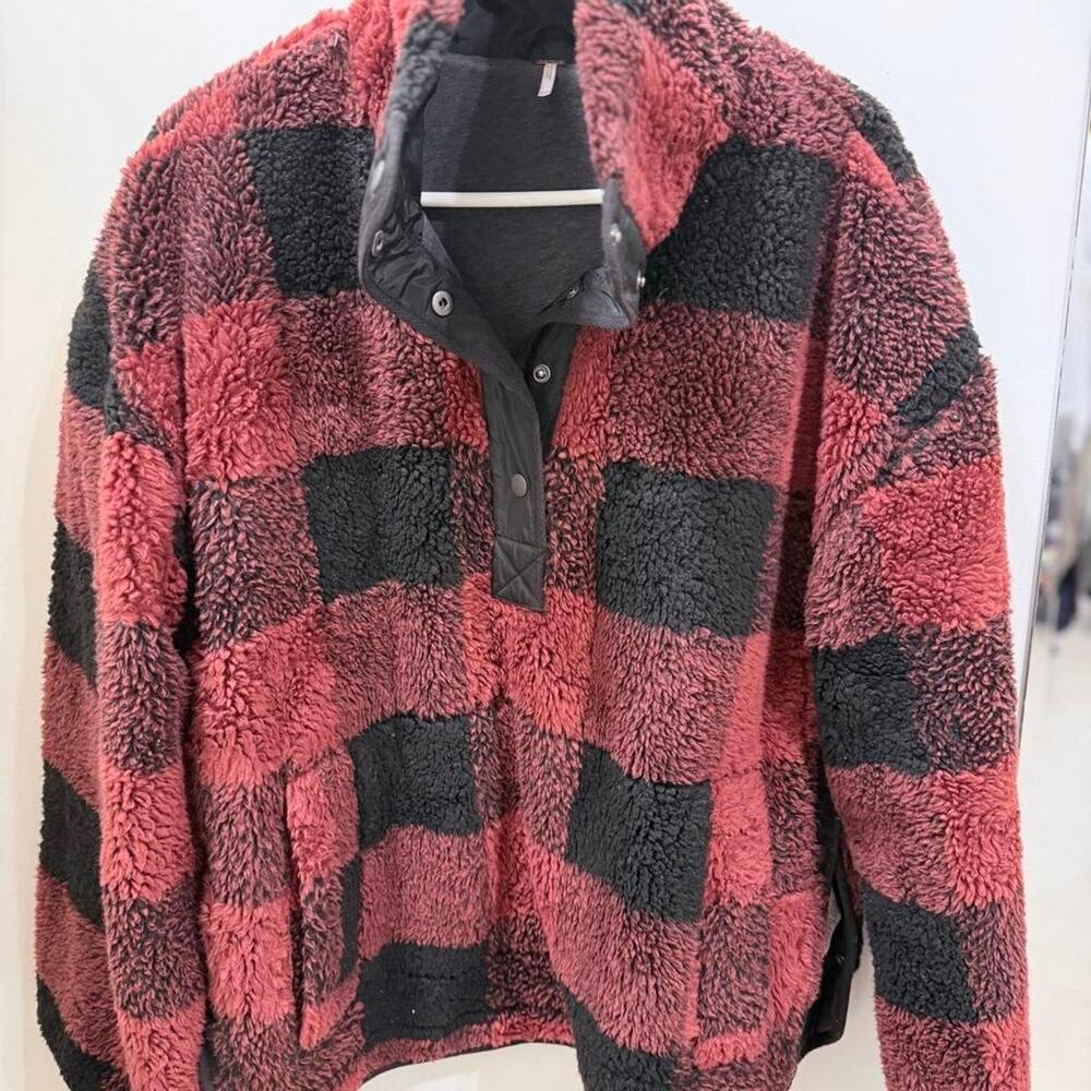Free people red and black fleece pullover
